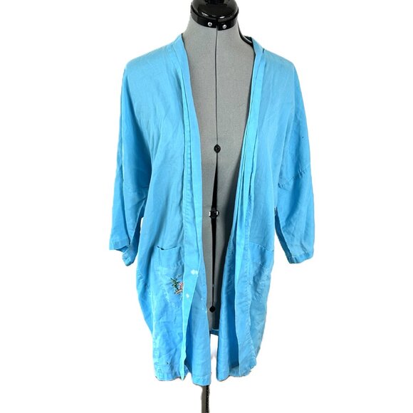 Vintage embroidered Chinese Robe Blue M (spot) - Picture 3 of 7